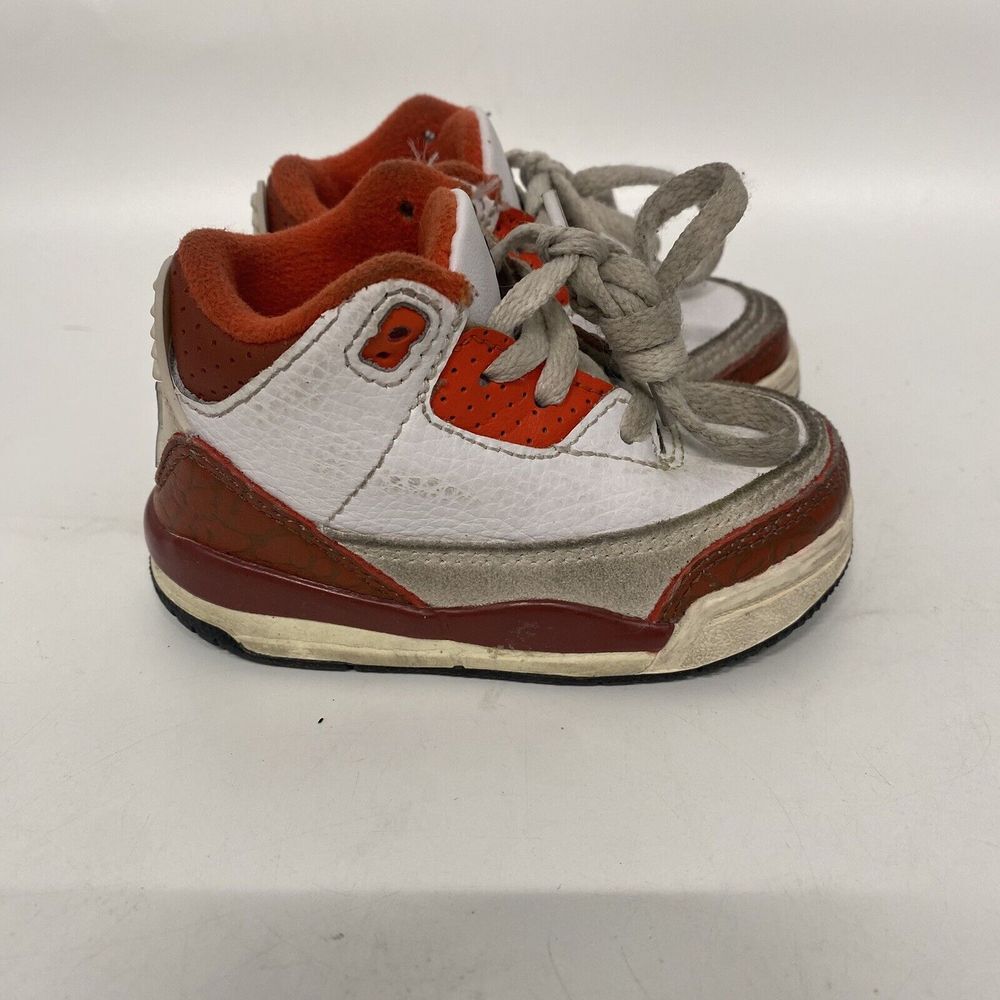 Nike Air Jordan Retro 3 Toddler Size 4C White Orange Sneakers Mid Top 3617